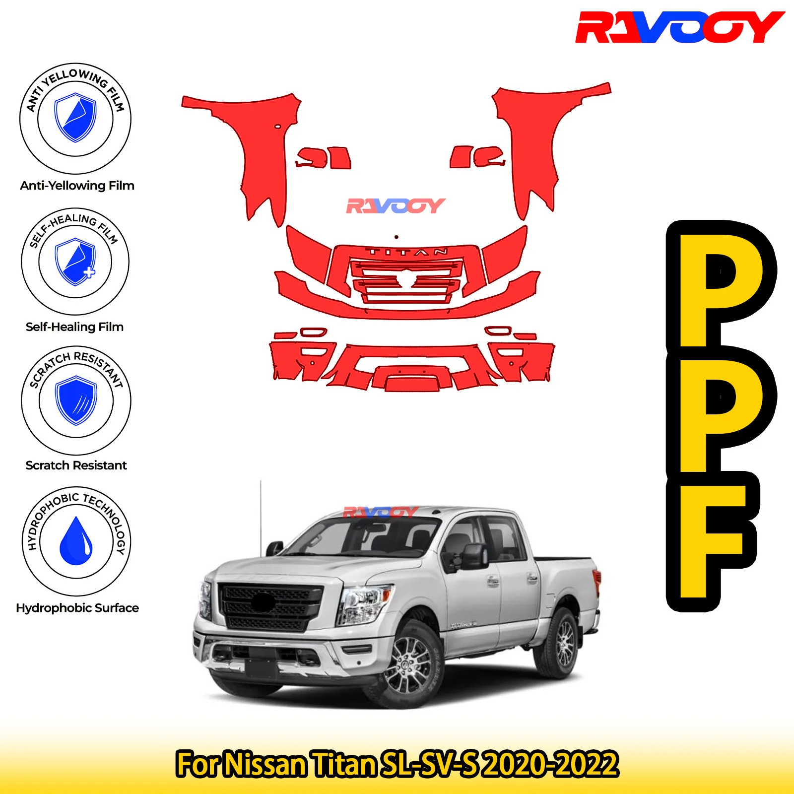 

For Nissan Titan SL-SV-S 2020-2022 Glossy Matte Black Precut front PPF Kit Paint Protection Film