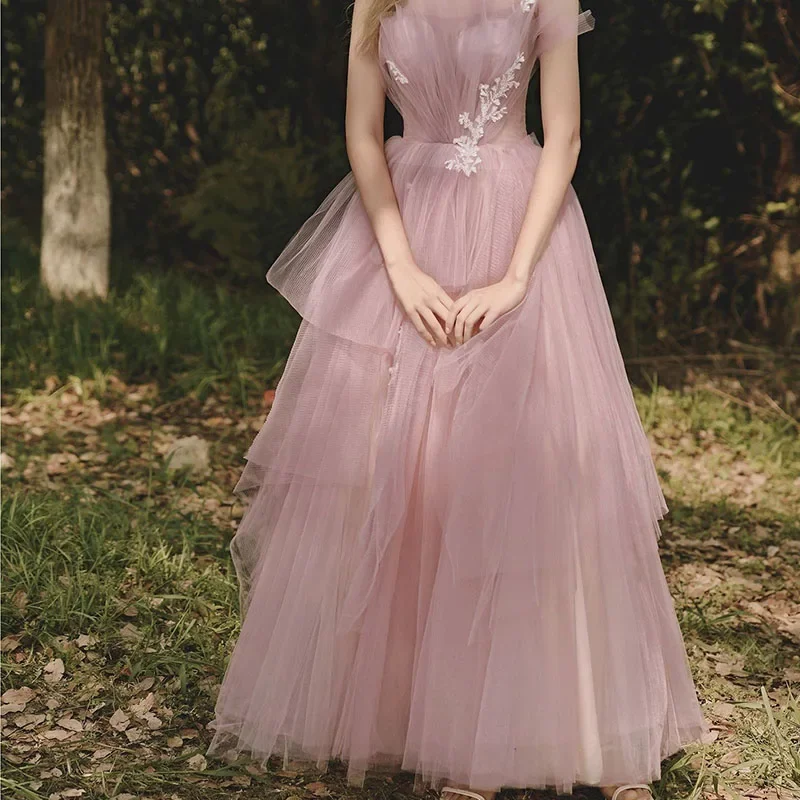 Pink French Wedding Dress Light Bride New Long Dresses Birthday Party Elegant Sweet Pink Wedding Dress Vestidos De Novia
