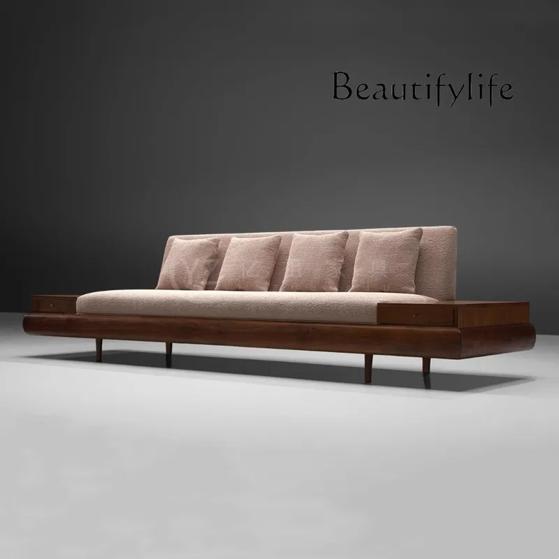 One-Line Straight Double Three-Seat Solid Wood Sofa Light Luxury Elegant Hotel Club Leather Fabric Sofa