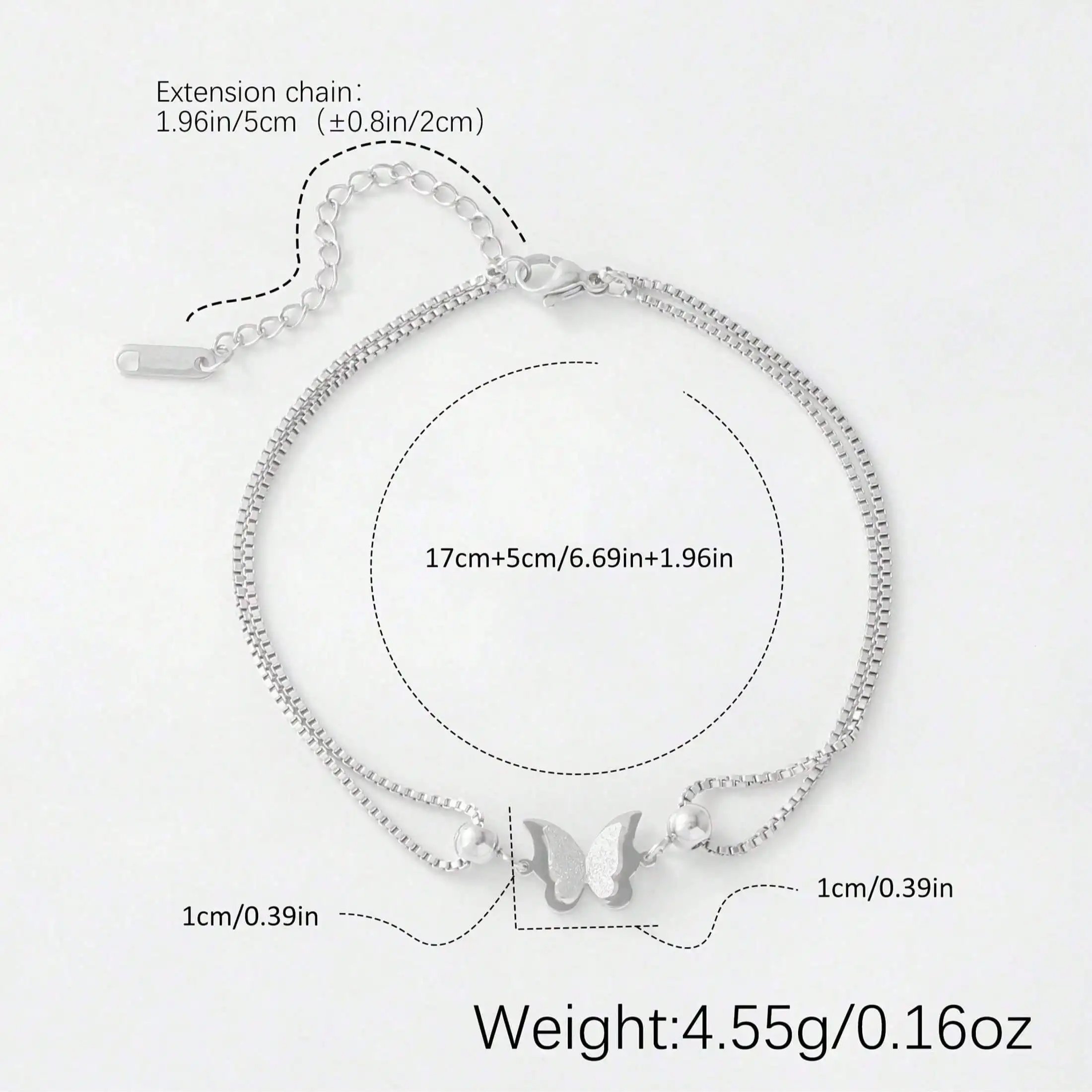 1 Pair Double-Layer Matte Butterfly Anklet, Fashionable Layered Styling | Fashion Accessory Set / Women's Accessories