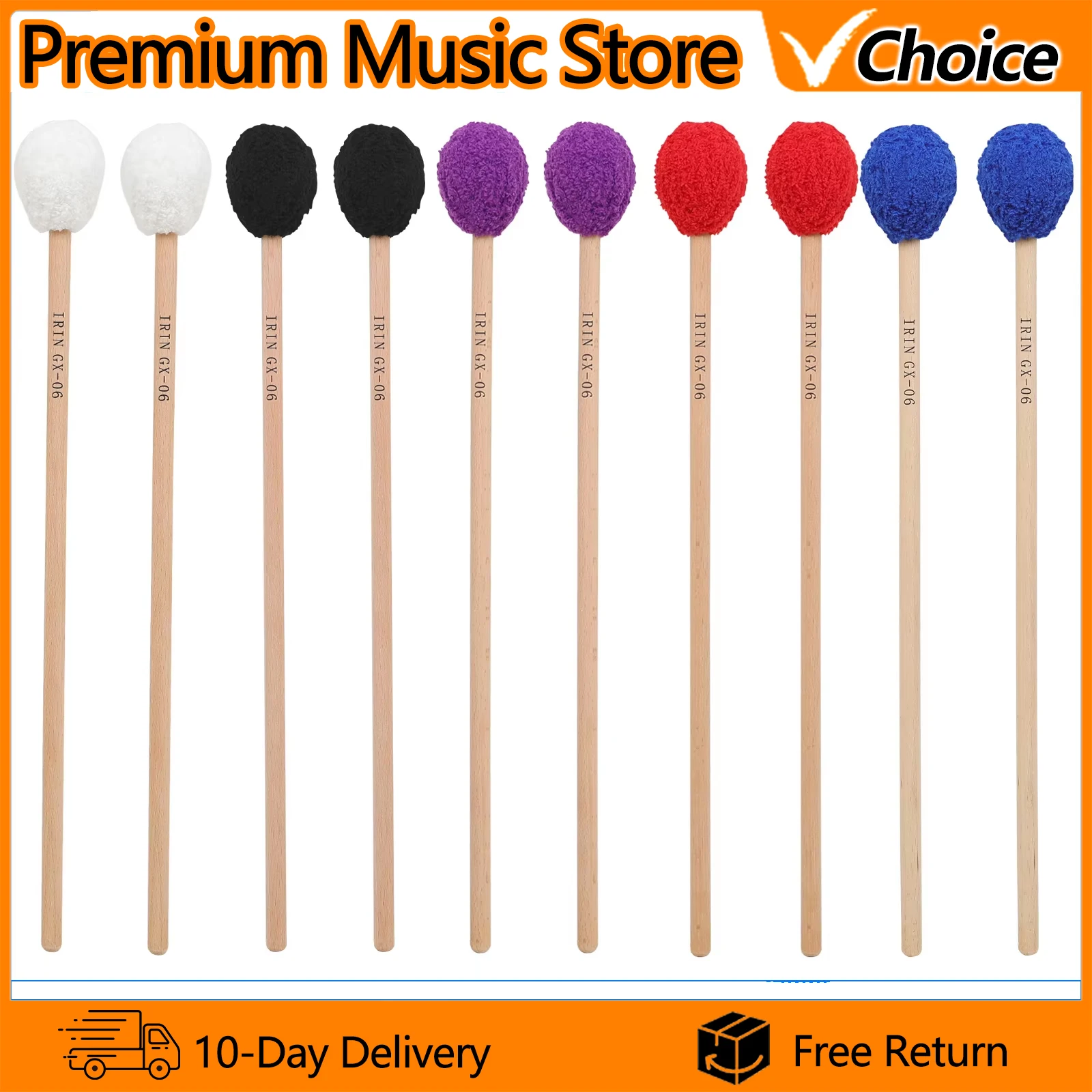 IRIN GX-06 Marimba Mallet 1-Pair Cashmere Rubber Head Beech Wood Handle Percussion Mallets for Student Practice Performance
