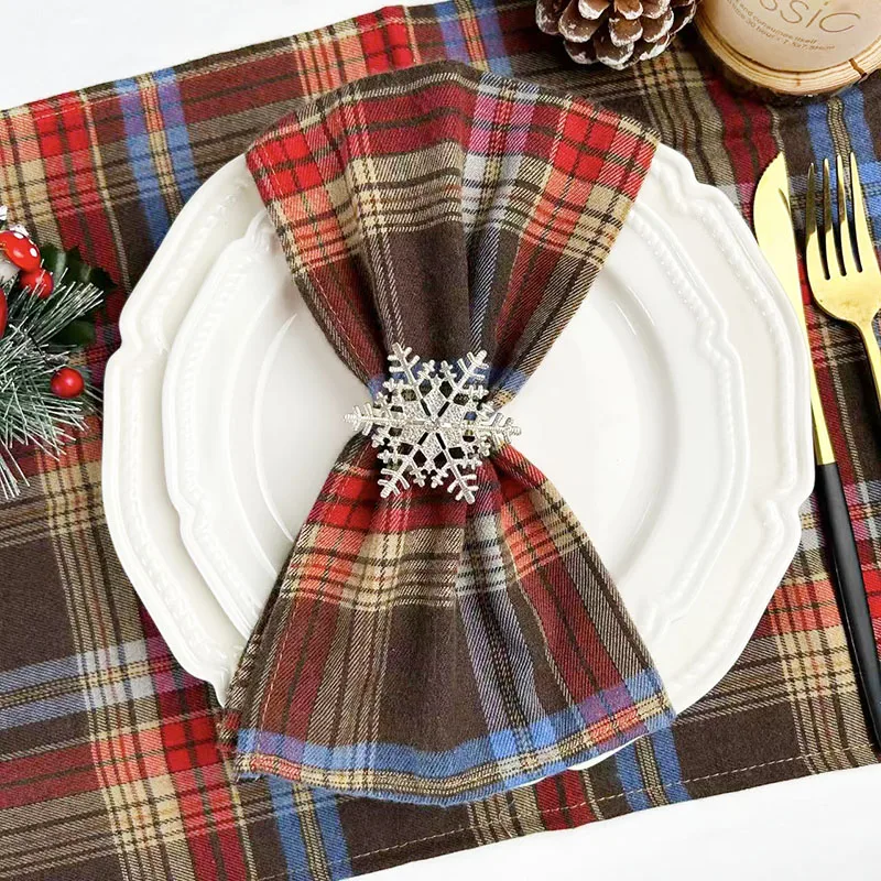 8Pcs 30x45cm Christmas Cloth Napkins Black Red Tartan Placemats ,Wrinkle-Resistant & Washable for Holiday/Xmas Table Decortion