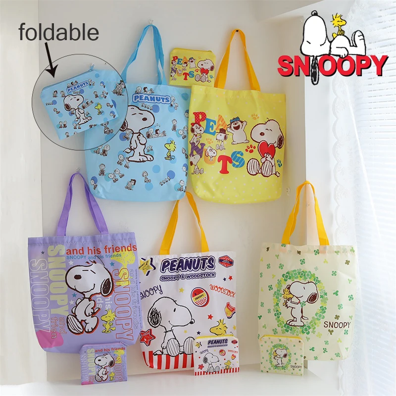 

Snoopy Shoulder Bag Foldable Eco-friendly Shopping Bags Student Large Capacity Book Stationery Storage Tote Bag Women Handbag
