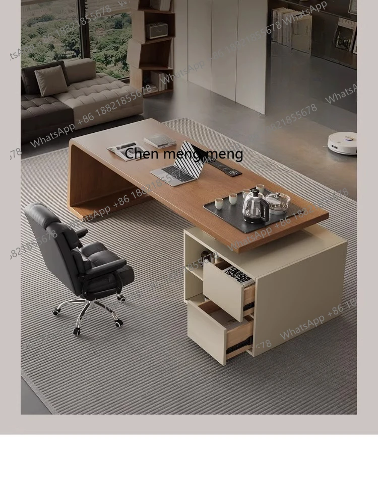 

Pure Solid Wood Young Boss Desk Office Desk Light Luxury High-end Designer Style