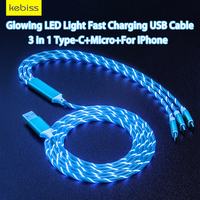 3 in 1 Fast Charging Glowing LED Light Micro USB Type C Cable For Samsung Xiaomi Redmi POCO OPPO Honor Phone Charger USB Cables