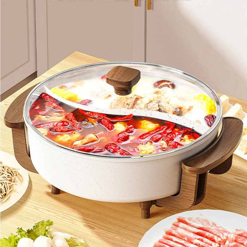 1500W Power Electric Hot Pot Medical Stone Material Household Mandarin Duck Pot 6L Capacity Multifunctional Electric Frying Pan