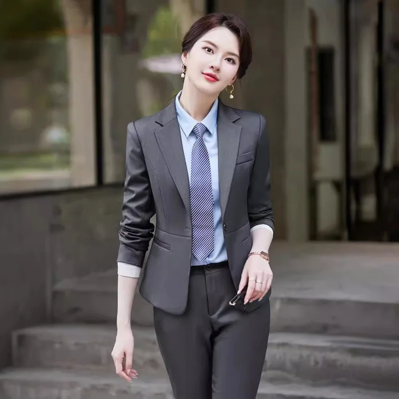 Women's Two-Piece Suit Jacket Spring and Autumn Business Wear Suit Women's High-End Hotel Manager Building Sales Department Work