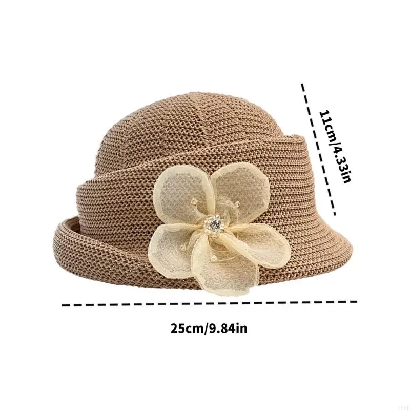 Atmungsaktiver Fischerhut für Damen mit Blumenakzent, durchbrochener für Urlaubskleidung bei warmem Wetter und Spaziergänge – Detail 6