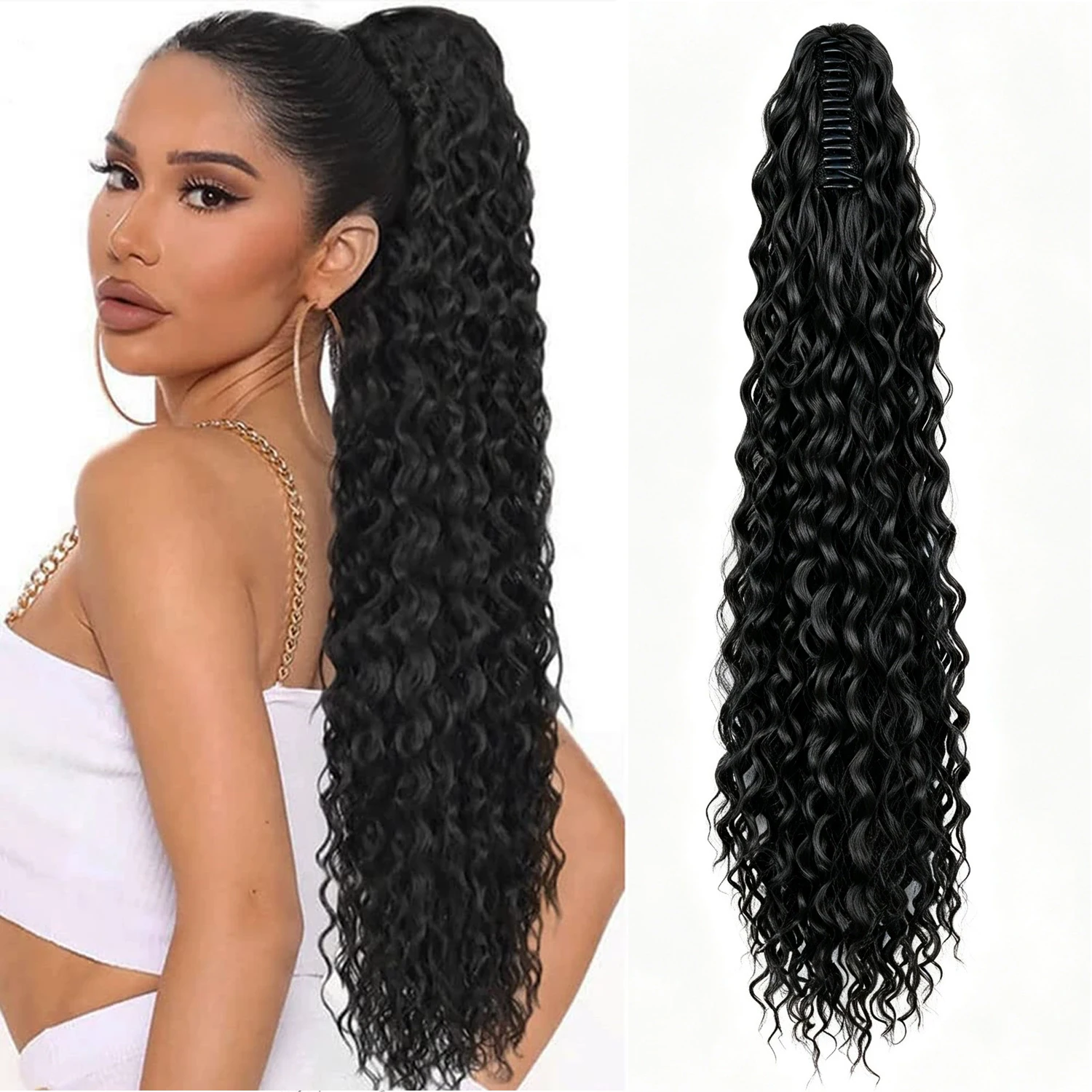 30Inch Long Synthetic Water Wave Claw Clip Ponytail Wrap Ponytails Clip In Hair Extensions for Women