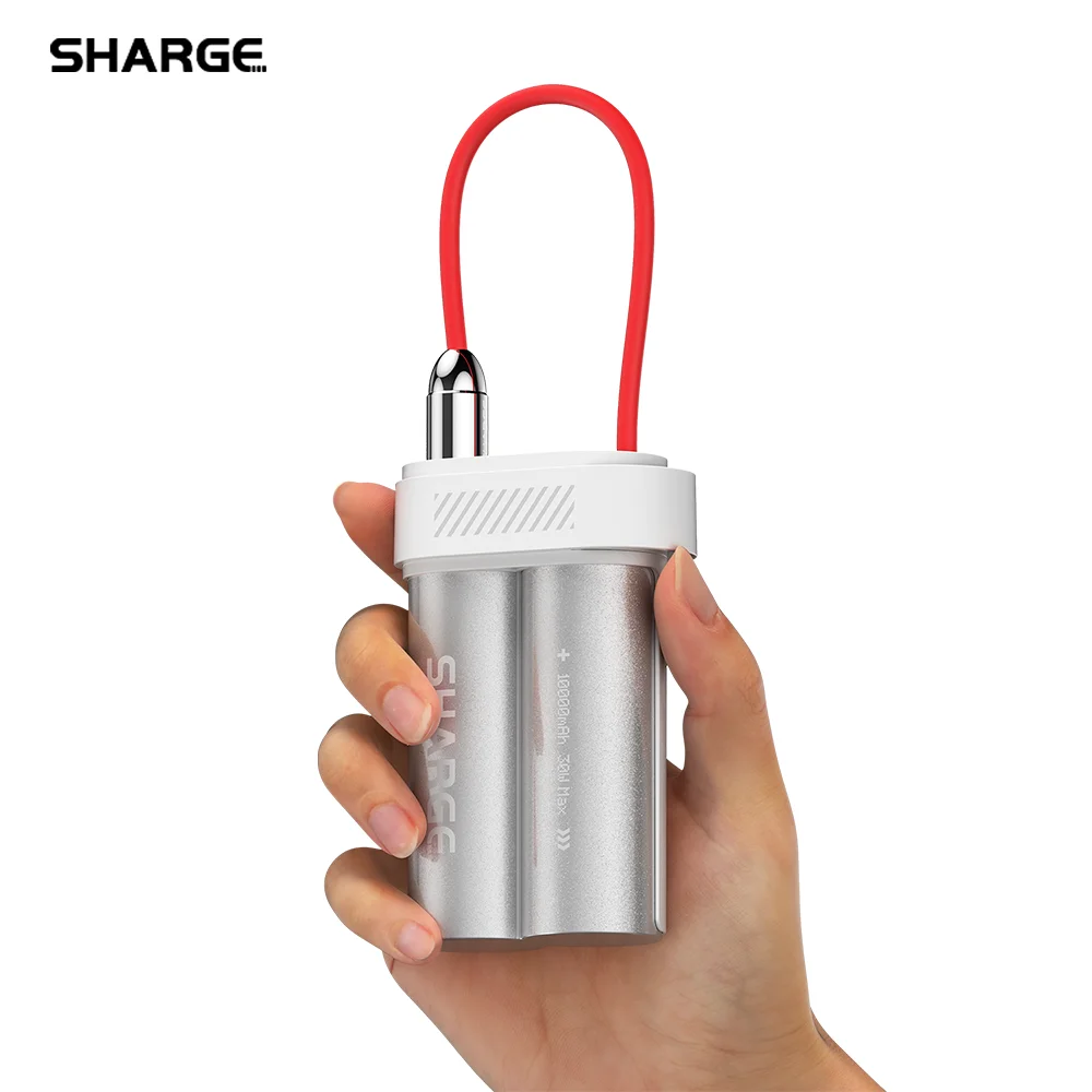 SHARGE Pouch Mini Power Bank 10000mAh 30W Portable Charger with Built-in Type C Cable USB-C and USB-A Port Battery Pack