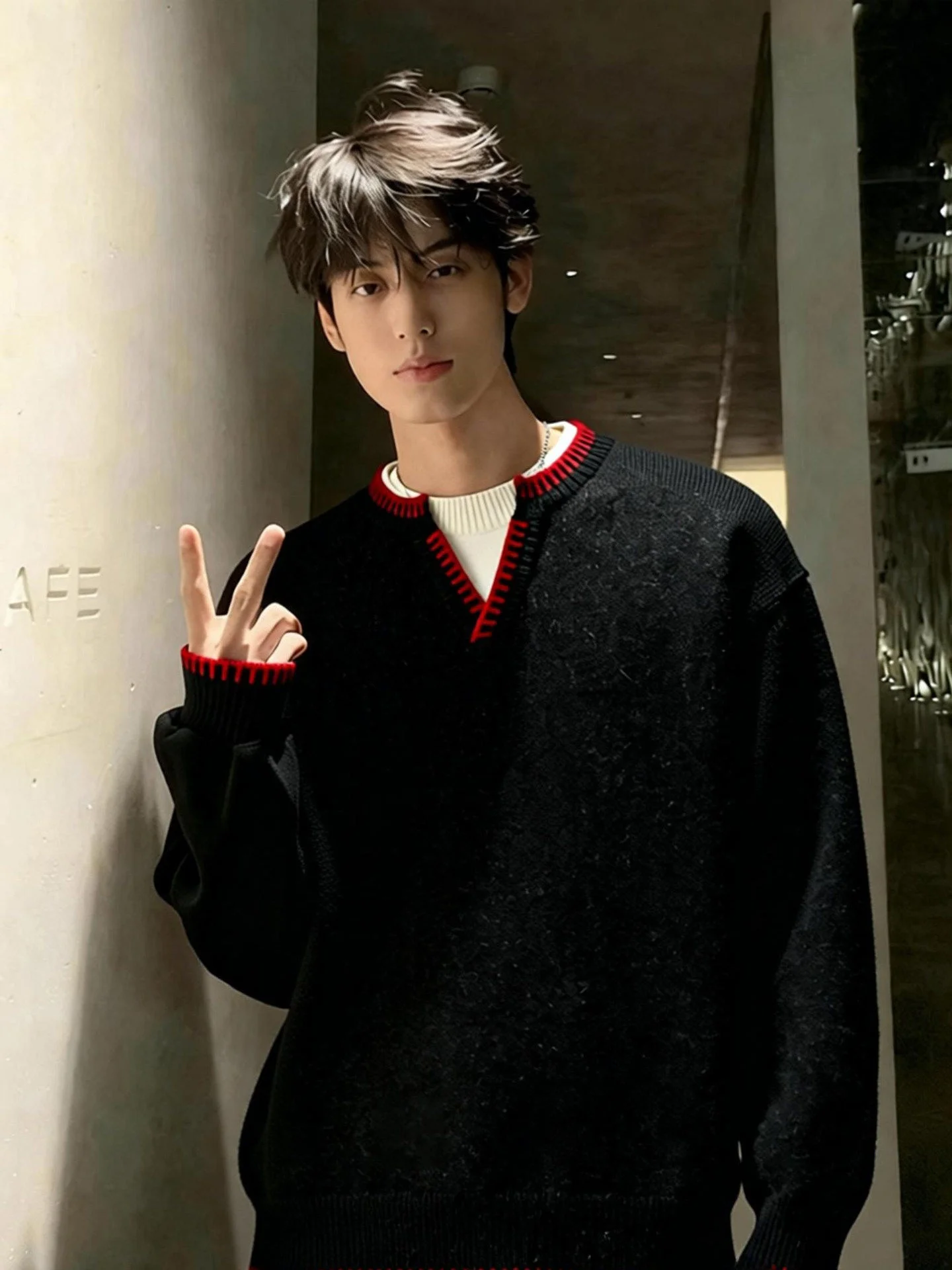 

Мужской зимний вязаный свитер с V-образным вырезом, свободного кроя, в стиле колор-блок, с эффектом высококачественной ткани, для пар, повседневная одежда