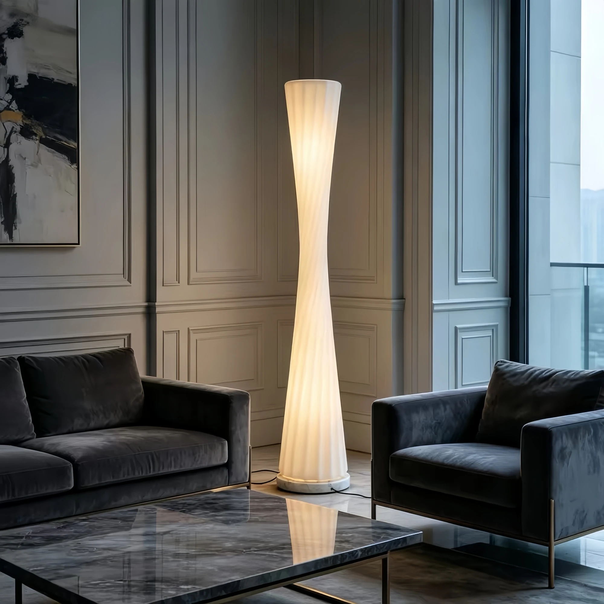 YEBMLP Luxury Twisted Floor Light Marble Base Three-color Changing Ambience Light Indoor Standard Lamp For Living Room Bedroom