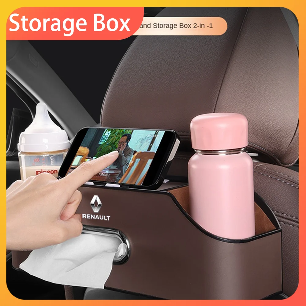 

4 In 1 Car Seat Back Cup Holder Storage Box Tissue Box With Hook Auto Backseat Organizer Car Phone Holder For Renault