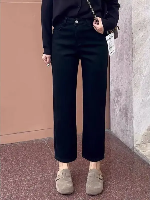 ハイウエストストレートレッグジーンズ レディース プラスサイズ 梨体型体型 着痩せ効果 ナインポイント チューブパンツ カジュアル スタイル