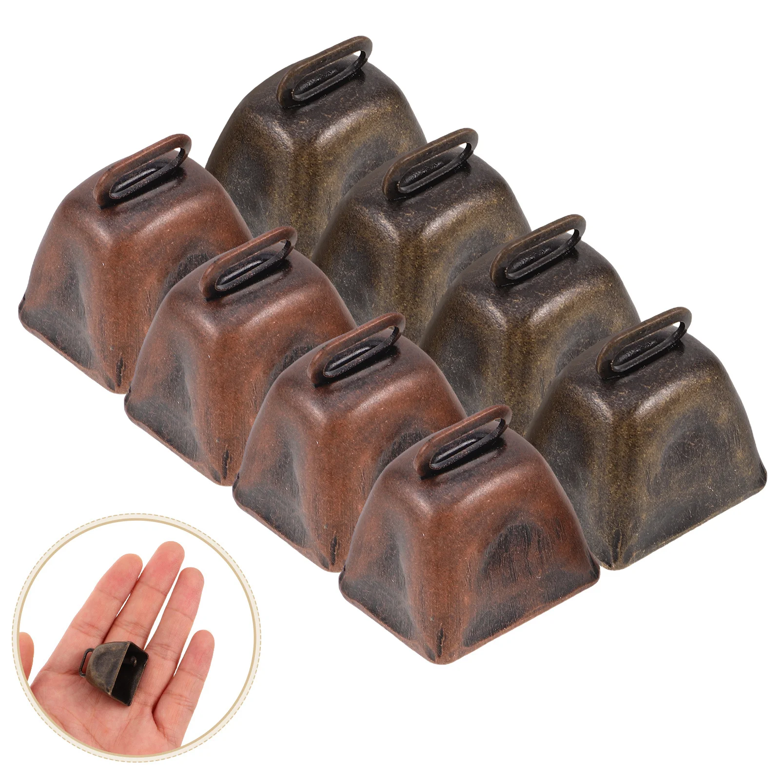 

8Pcs Vintage Bronze Cow Bells Rustic Metal Mini Bells Loud Call Bell for Home Decoration Crafts Parties Farm Animal Use