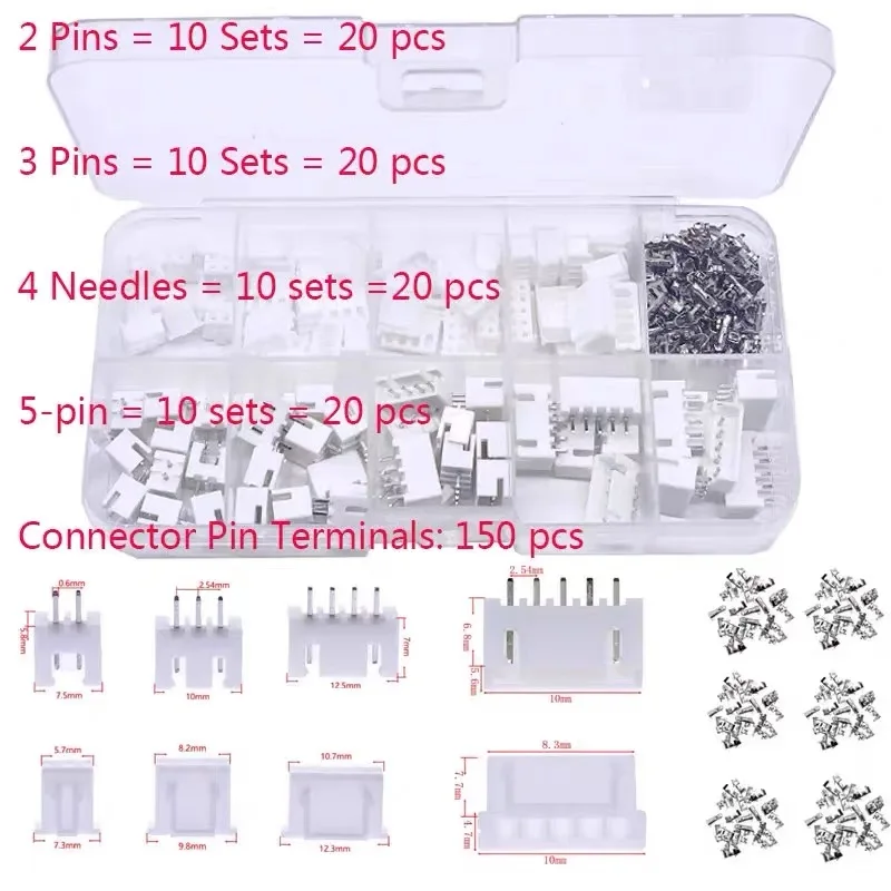 230/250 Pcs XH2.54 2p 3p 4p 5pin 2.54mm Pitch Terminal Male And Female Housing Kit Pin Connector Terminal Connector Kit