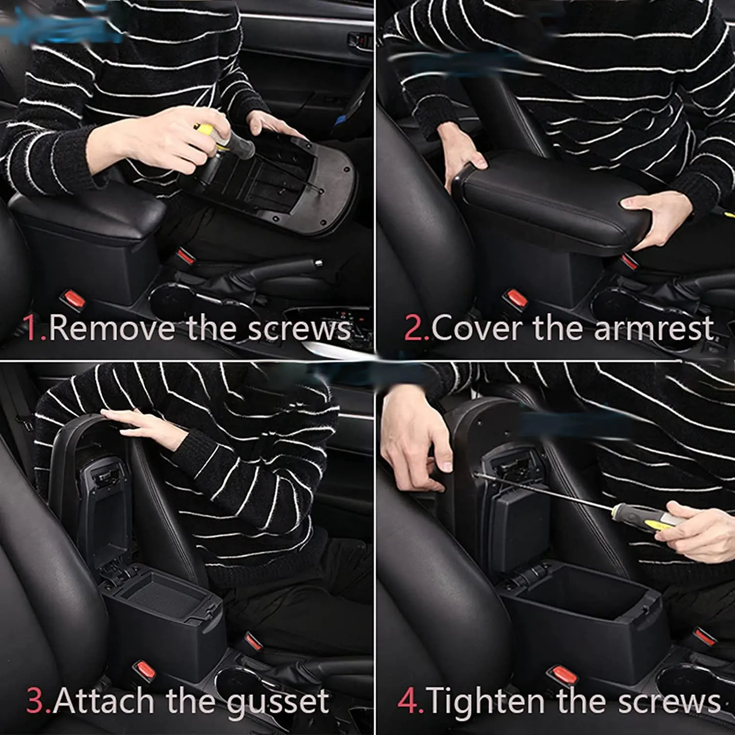 Caixa do braço do carro para Hyundai Creta IX25 2015-2020, Alongar Aumentar Decoração, Acessórios do carro, Linha preta