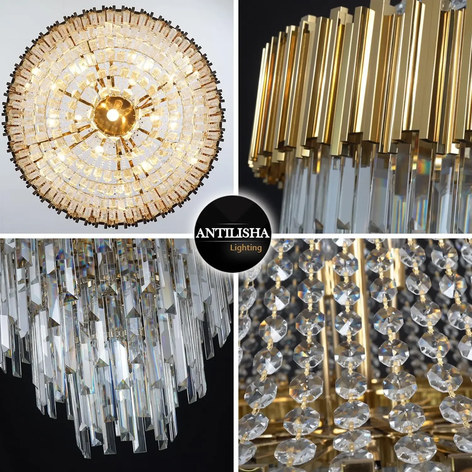 Lampadario di cristallo di lusso in oro/nastro Lampada a sospensione rotonda in acciaio inossidabile per l\'illuminazione a sospensione