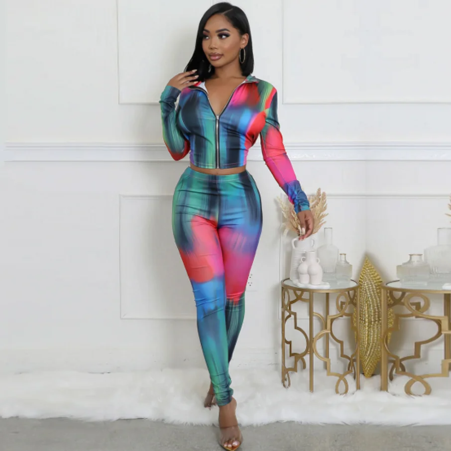 2 Piece Women Sets 2025 New Arrival Aummer Spring Matching Sets Tie Dye Print Two Pieces Sets Top Pants Suits Outfits Clothing