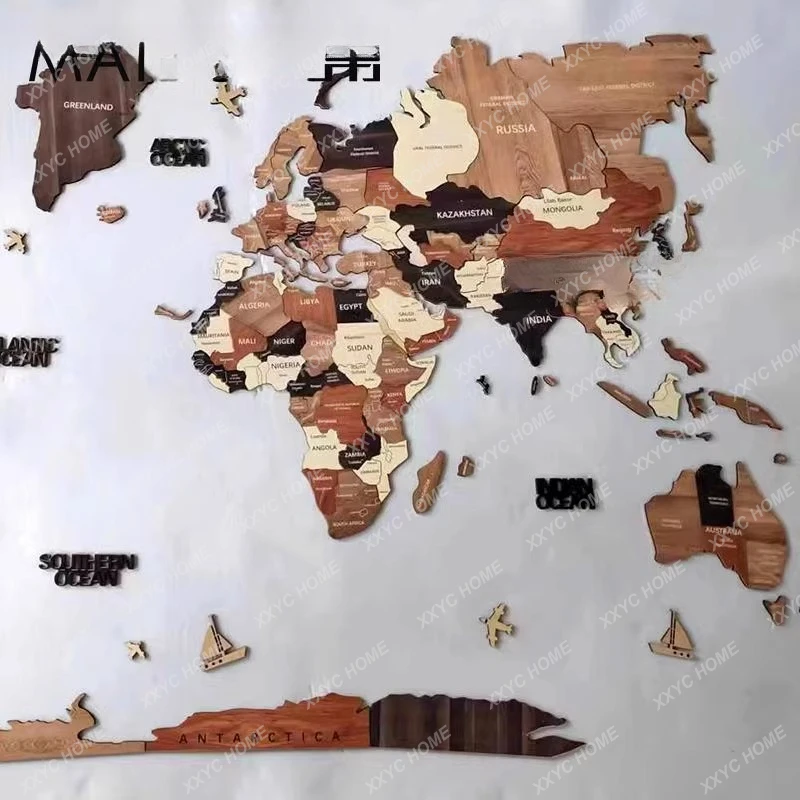 TTSolid wood world map puzzle living room wall decoration school 3D three-dimensional large decorative painting office wall deco