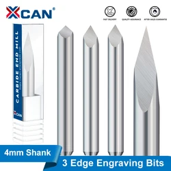 XCAN 4mm Shank Carbide Milling Cutter 3 Edge Pyramid Engraving Bits 20-90 Degrees Tip 0.1/0.2/0.3mm Router Bit Woodworking Tools