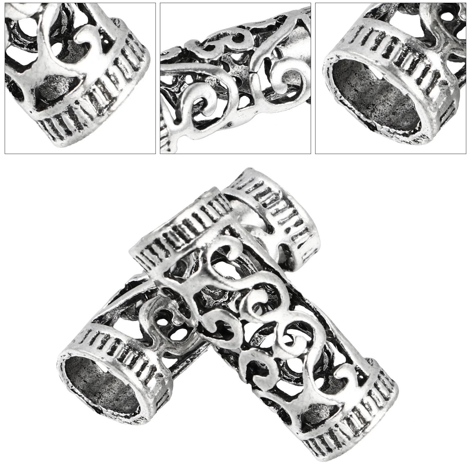 6 قطعة خواتم تخريمية خمر الجوف خارج الأصفاد Dreadlock ل تجديل وصلات شعر حفل زفاف حفلة موسيقية سبيكة إكسسوارات الشعر #1