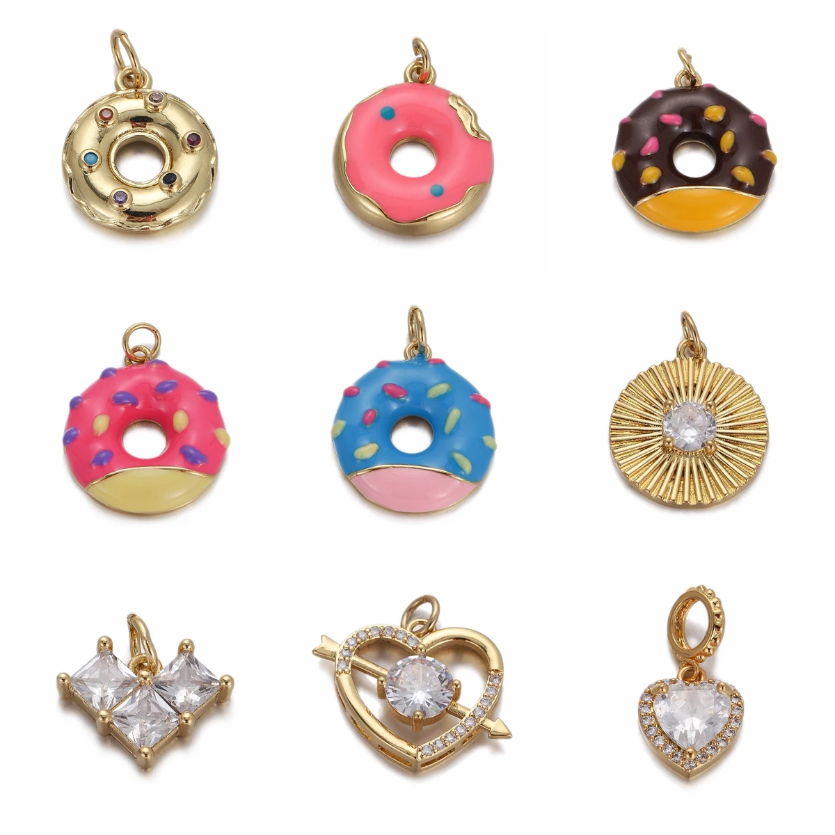 2024 New Doughnut Enamel Pendant Cute Heart Cupid Arrow Copper CZ Charms DIY Jewelry Earring Necklace Pendants