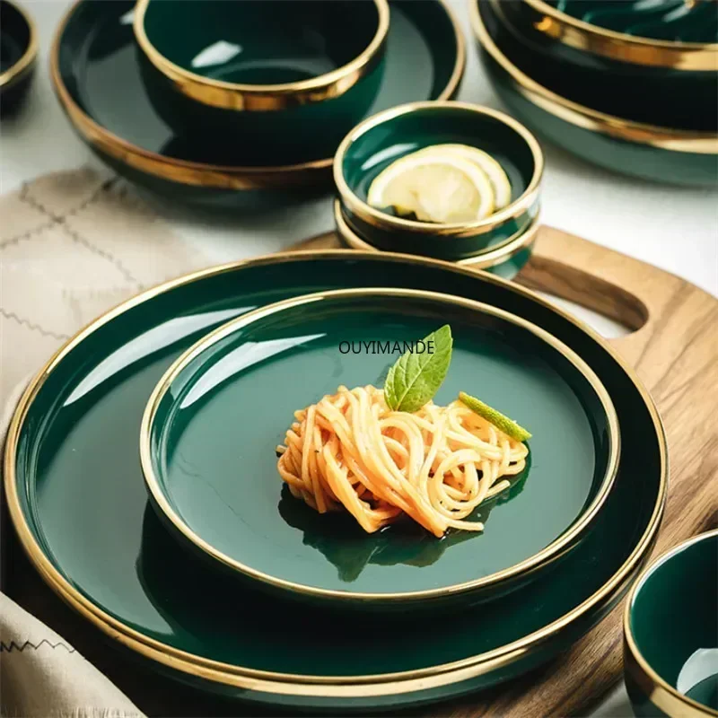 Green Ceramic Phnom Penh Plate Steak Food Plate Nordic Style Tableware Rice Soup Bowl Dinner Dessert Dish Porcelain Dinnerware