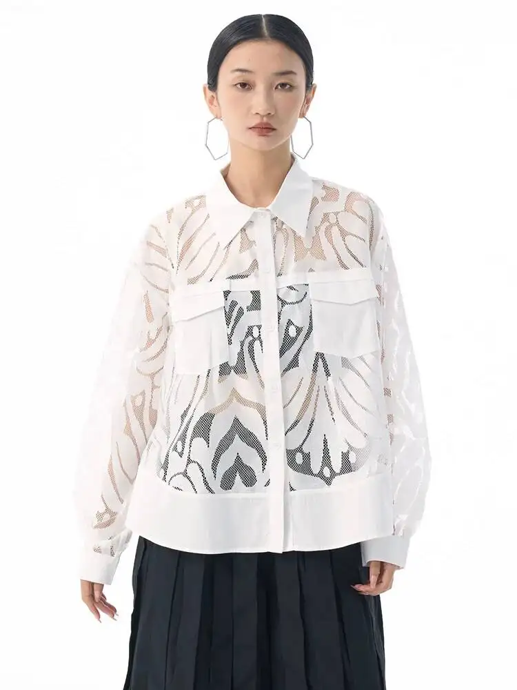 

Женская черная кружевная блузка большого размера с вырезами, элегантная, новая, с отложным воротником, с длинным рукавом, модная, весна-осень