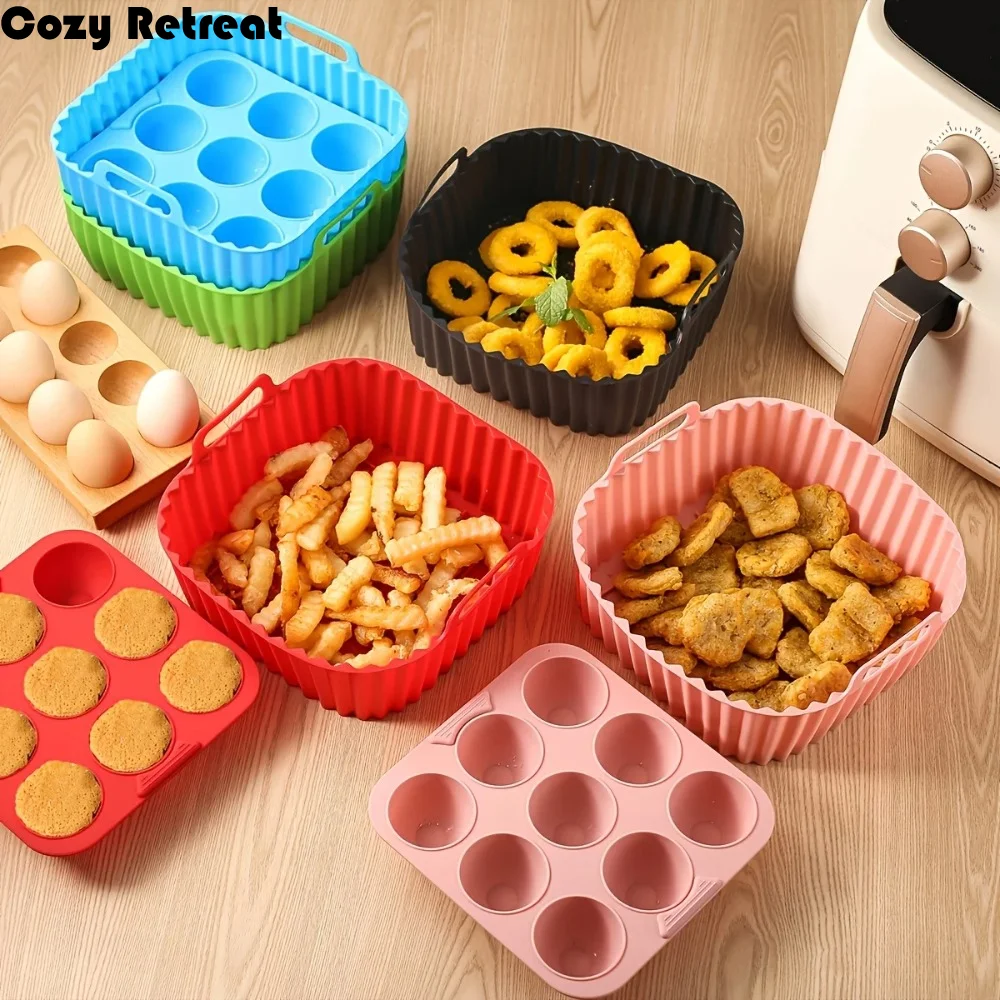 

Набор из 3 силиконовых противней для аэрофритюрницы с антипригарным покрытием, термостойкие, квадратные, для домашнего использования, для приготовления хот-догов и других блюд в аэрогриле/духовке