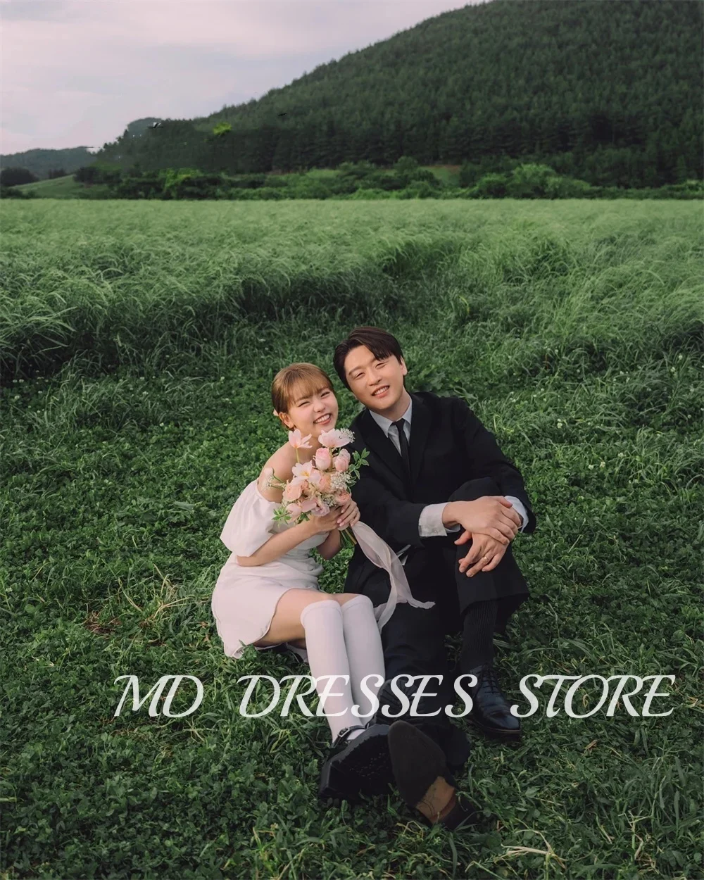 シングル半袖ウェディングドレス,空中ブランコ,裸の肩,錯覚,韓国の写真撮影