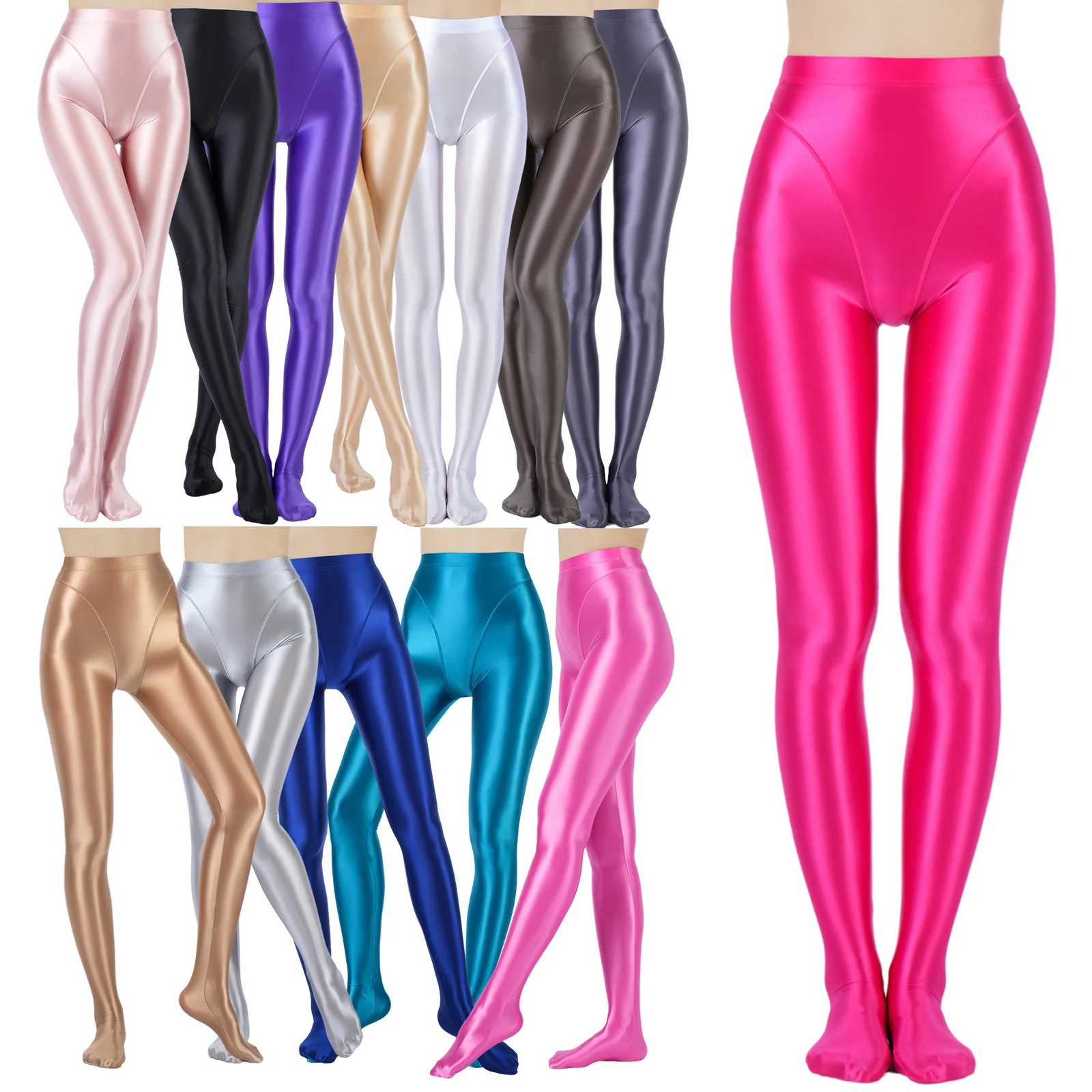 Glossy Opaque Pantyhose Shiny High Waist Tights Sexy Silk Smooth Glitter Stockings Yoga Pants Training Women Sports Leggings