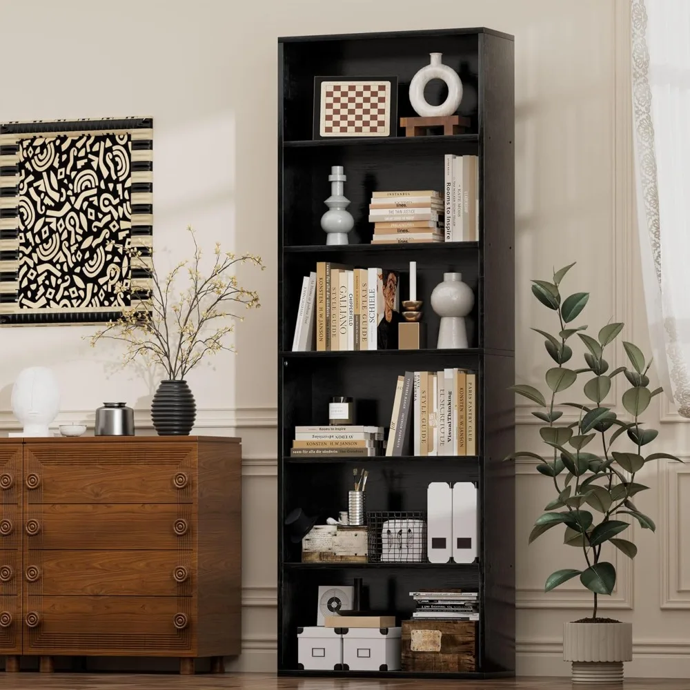 

Narrow Tall Bookshelf 6 Shelf Bookcase Vertical Storage, Slim Profile Tall Narrow Storage Unit for Home Office, Living Room
