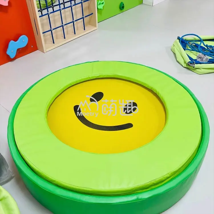 Moetry Kids Indoor Playground Soft Jumping Bed Mini Soft Play Trampoline Smile Face Pattern Foam Safety Pads for Preschool
