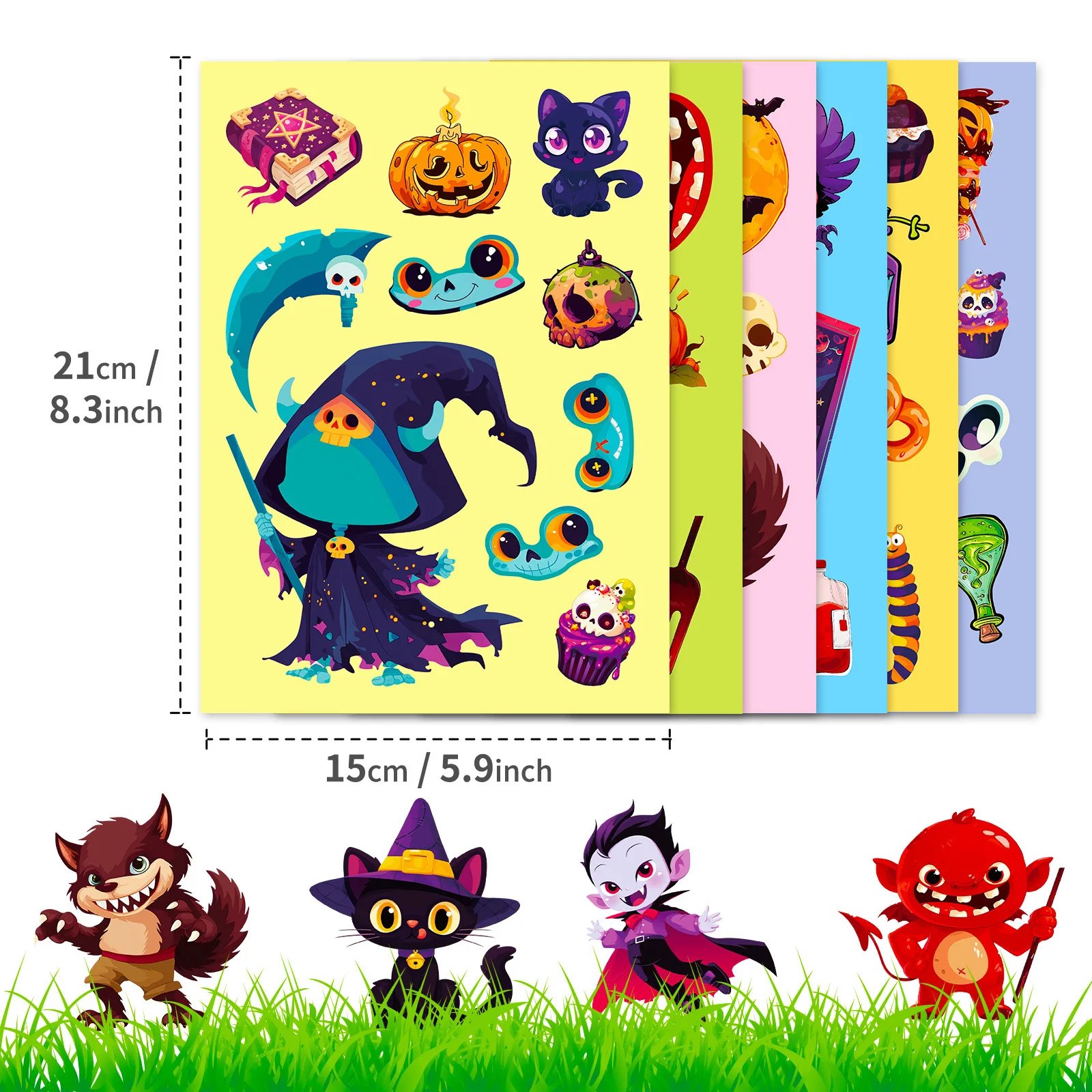 6Sheets Halloween DIY Puzzle Sticker Games 6 Black Cats Vampire Make A Face Funny Assemble Jigsaw Stickers Kids Educational Toys