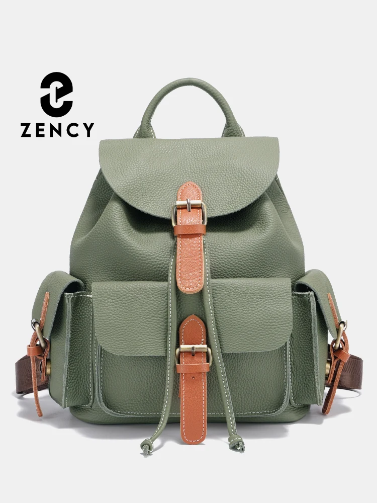 

Zency 100% Genuine Leather Backpack For Women Large Capacity Travel Rucksack Classic Big Knapsack For Ladies Satchel