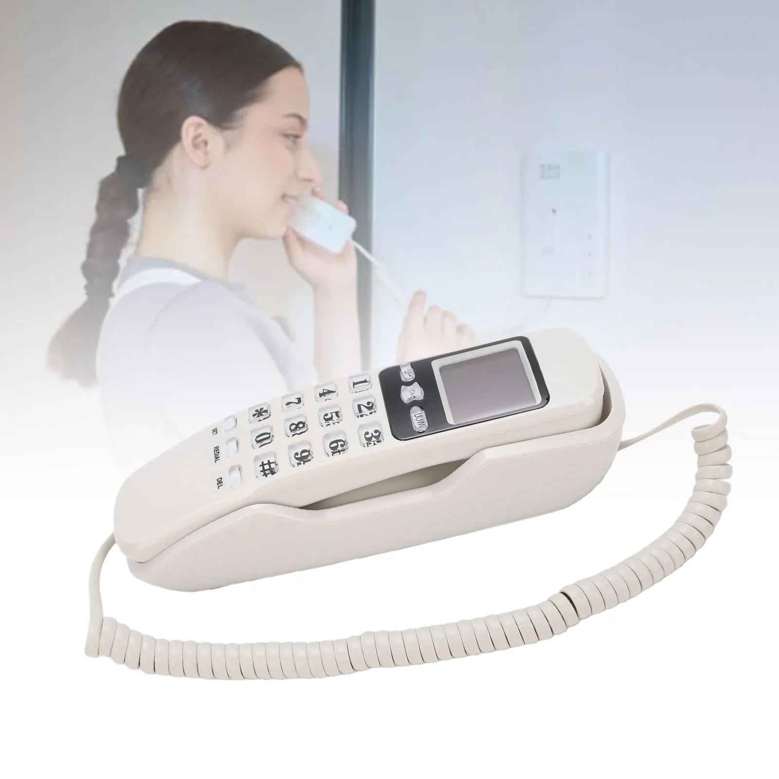 Wall Mountable Basic Corded Telephone Slimline Retro Wall Mounted Landline Telephone with DTMF Support for FSK CID Mini Portable