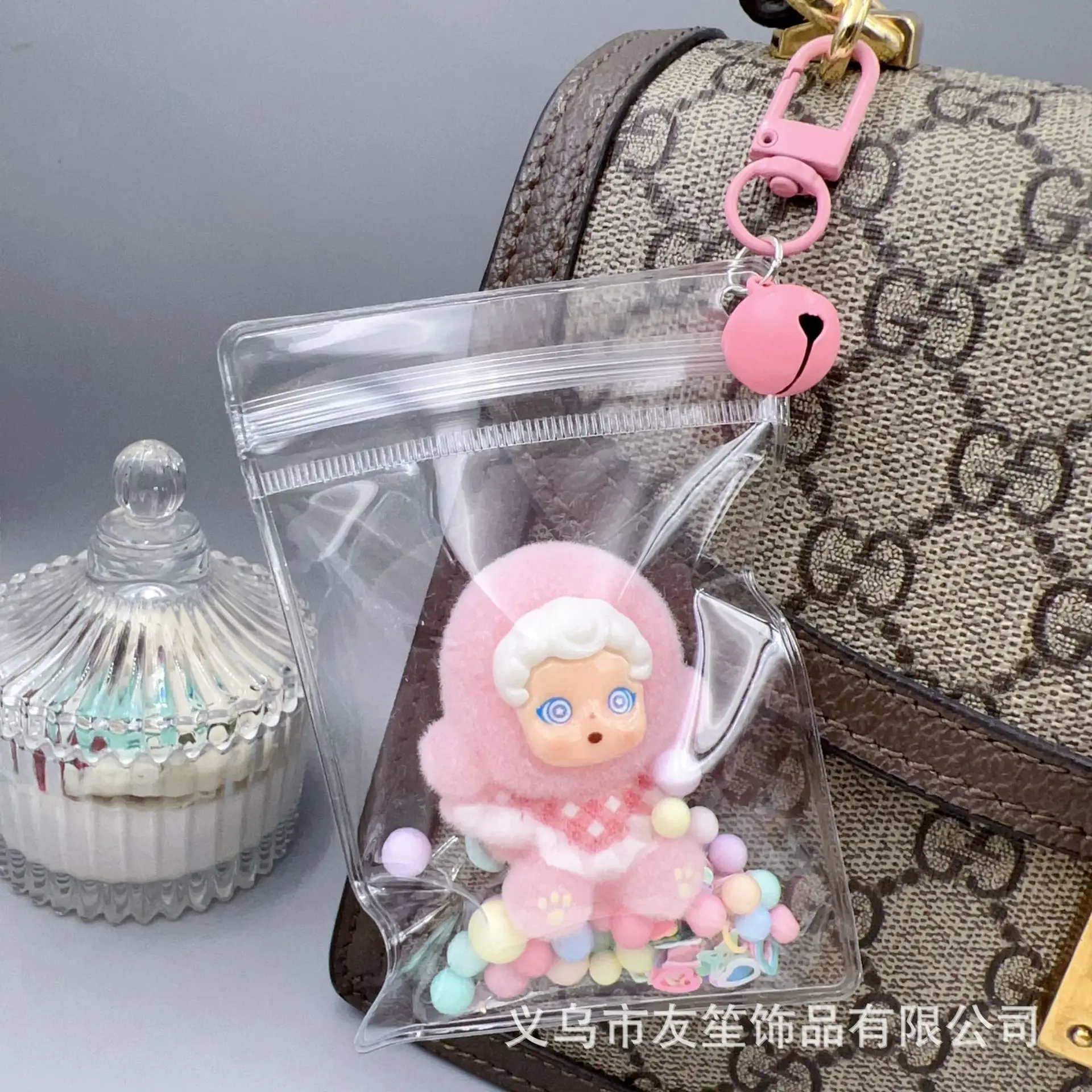 

1PCSFlocking Bubble Mart dust-proof transparent bag, cute pet baby walk bag, best friend gift box, bag, pendant, keychain