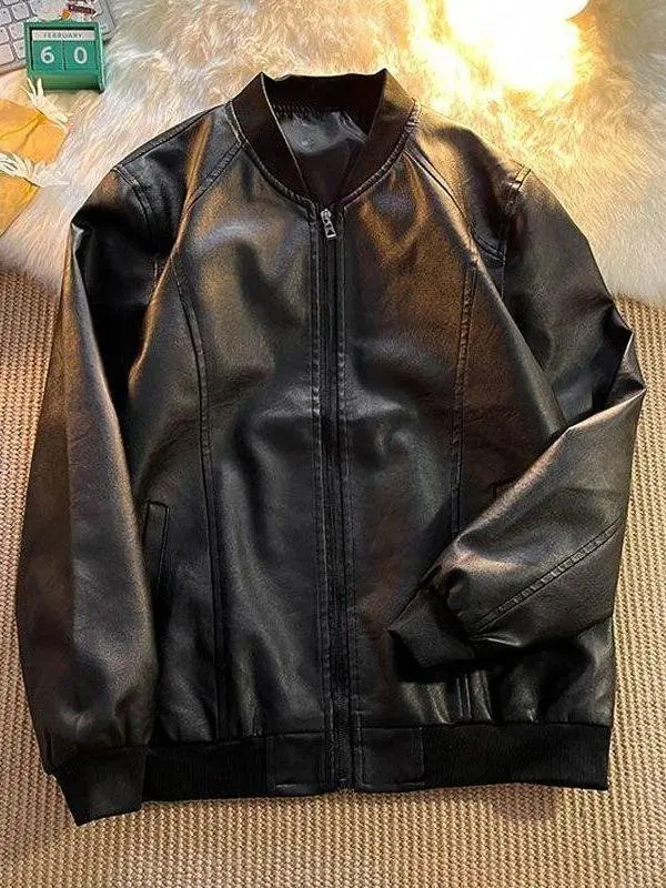 

Мужская повседневная свободная куртка-байкер на флисовой подкладке, весенняя модная кожаная куртка в стиле High Street для студентов, длинная, двусторонняя