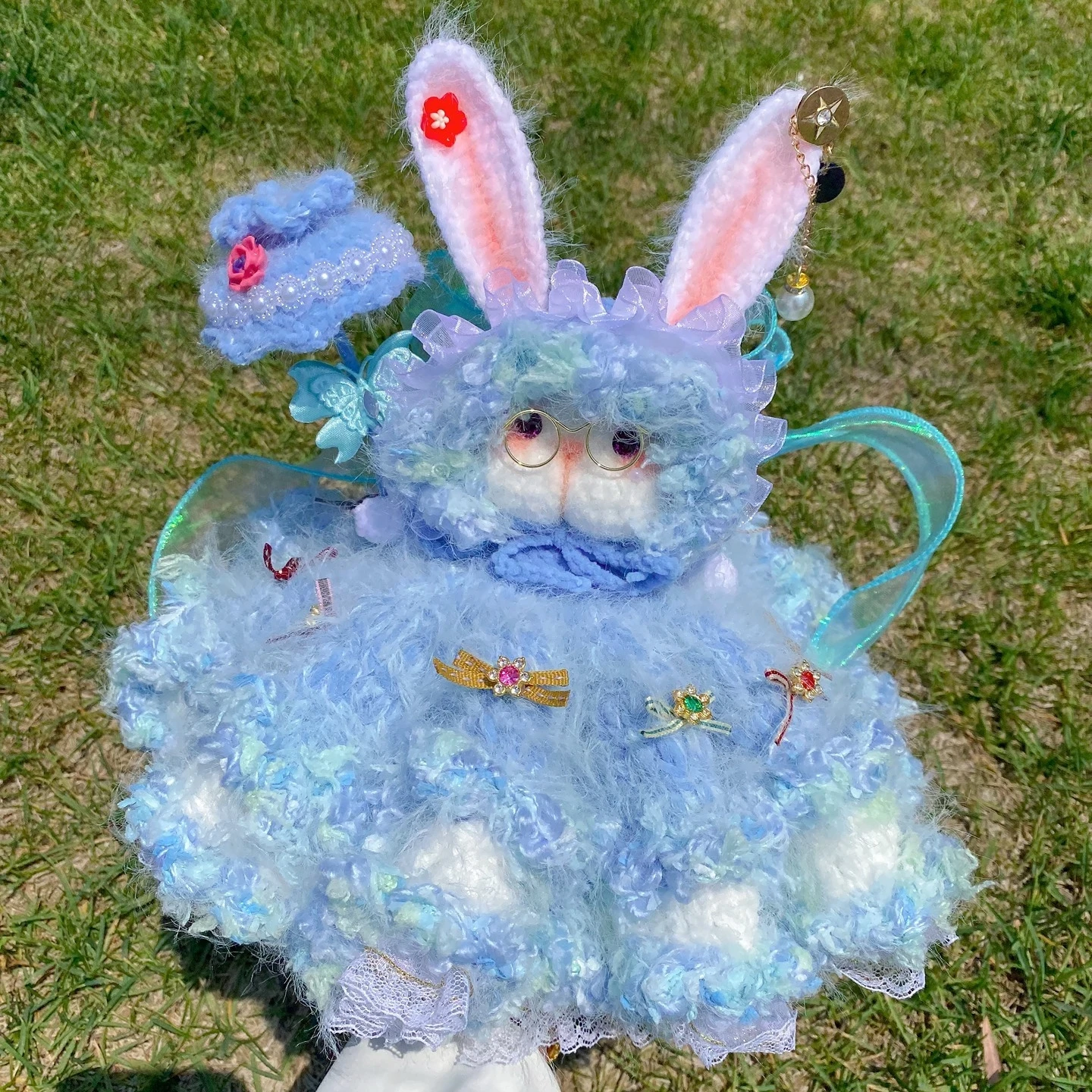 

0082 Adorable Umbrella Holding Bunny Princess Doll Handmade Figurine Cute Home Desk Ornament Decor Gift for Girls Friend Lovers
