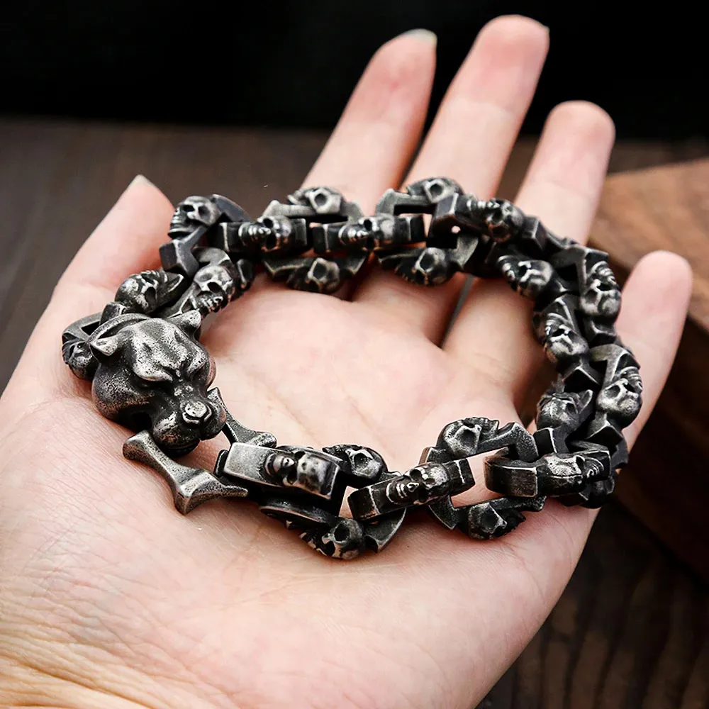 Vintage Matte Distressed Black Panther Skull Bracelet 316 St