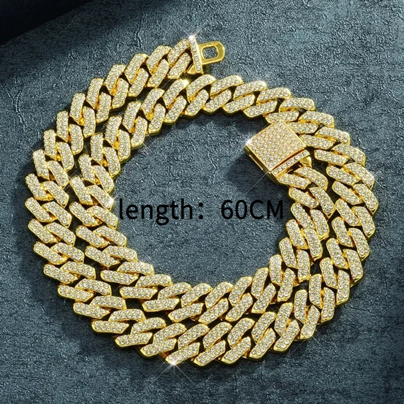Fashionable luxury light box buckle 14mm strip domineering fully inlaser zircon Cuban chain bracelet necklace MEN'S jewelry image 3