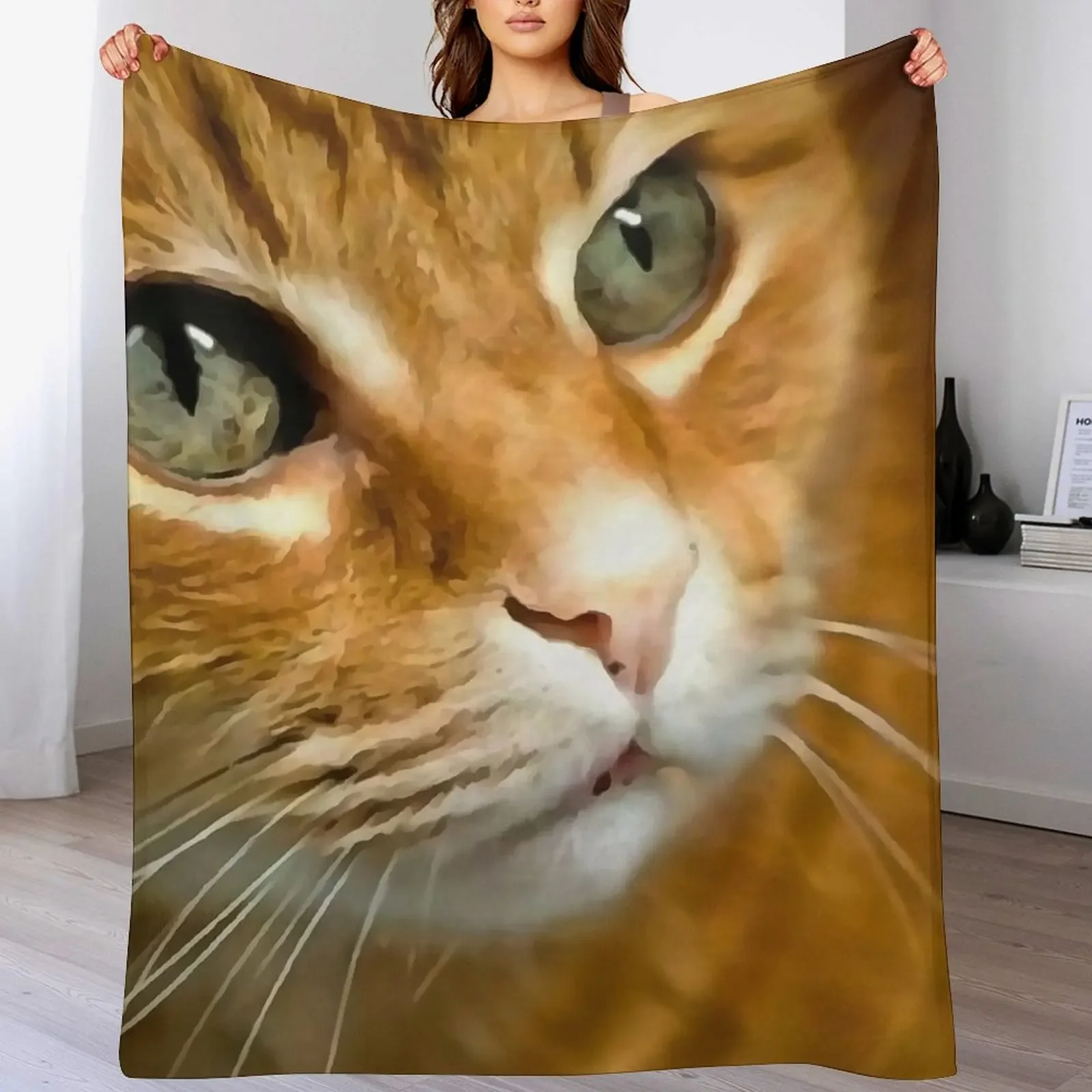 Adorable Ginger Tabby Cat Posing Artistic Pet Portrait Throw Blanket Color Fast Cozy Throw Blanket