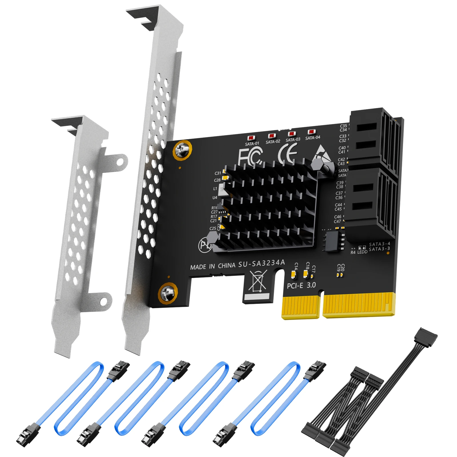 4-Port SATA 3.0 PCIe Expansion Card, 6Gbps PCIE X4 Interface Storage Controller Card for Desktop PC Server NAS