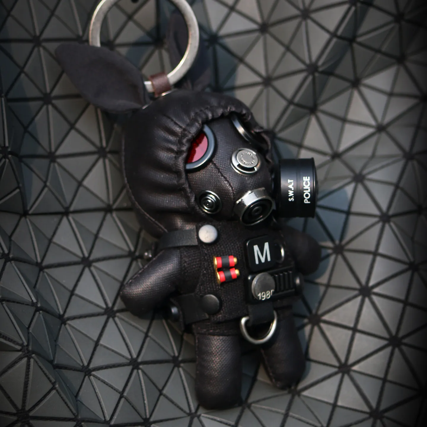 Cyberpunk Gas Mask Rabbit Plush Doll Keychain Dark Black Military Style Backpack Hanging Ornament Unique Creative Gift