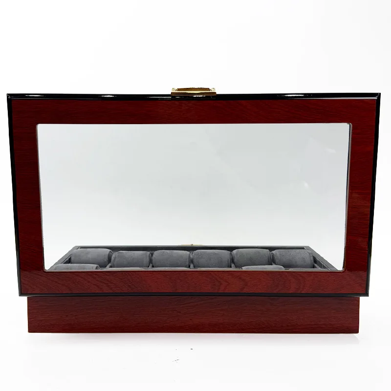 Wooden Watch Box Luxury 12 Slot Collection Watches Supplies Transparent Windows Watch Display Boxes Baking Paint Showcase Case