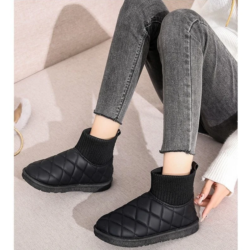 

Socks mouth snow boots women's winter 2025 new waterproof and non-slip thick-soled piled thickened warm bread cotton boots