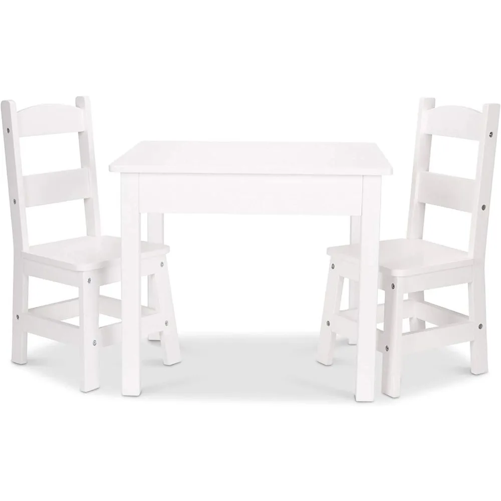 Melissa & Doug Solid Wood Table and 2 Chairs Set - Light Finish Furniture for Playroom,Blonde