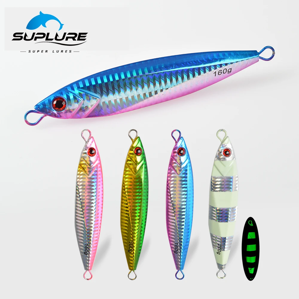 

Super Lures Metal Shore Jig 160g 200g Slow Jigging Luminous Long Cast Fishing Lure Vertical Jigging Lure