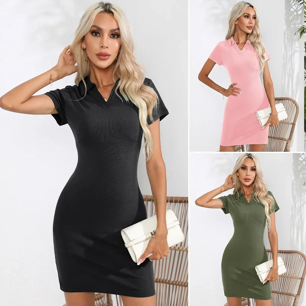 

Новое женское летнее платье, однотонное платье с лацканами и рукавами для женщин, v-образный вырез, тонкая юбка трапециевидной формы, сексуальное облегающее платье с мешочком на ягодицах